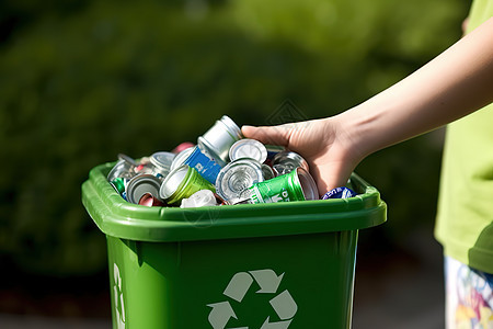 装满各种可回收物品的回收箱背景图片