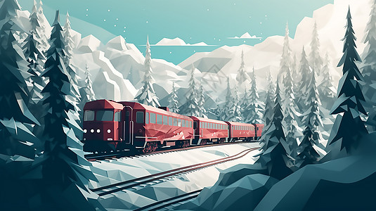火车行驶在白雪皑皑的冬天图片