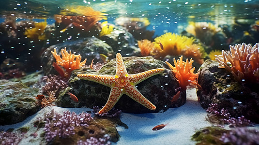 海底世界漂亮的和海星图片