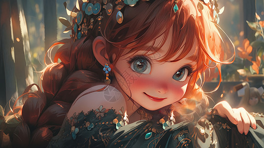 大眼睛红色长发可爱的卡通公主背景图片