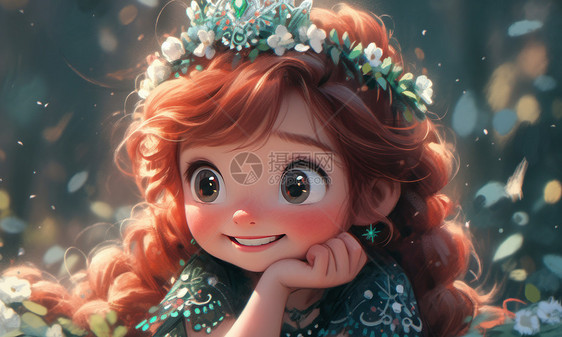 大眼睛戴花环的可爱小公主图片