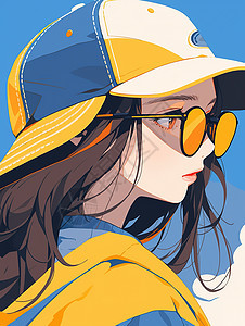 美丽女孩时尚戴黄色棒球帽图片