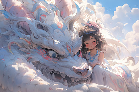 中国神话龙与女孩中国风漫画图片