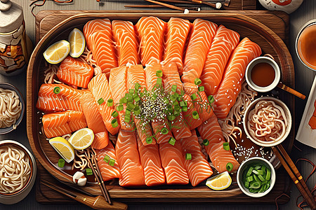 美味精致的三文鱼寿司拼盘插画图片