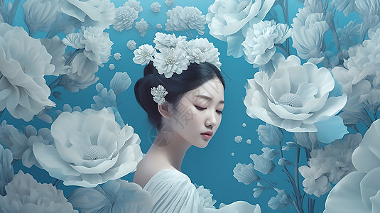 花朵里回眸的女生图片