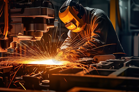 电焊工人正在焊点钢铁插画
