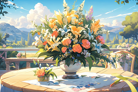 夏天的鲜花插花法国花店风格背景图片