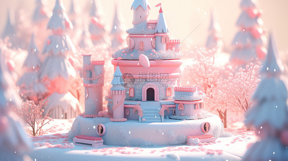 梦幻卡通森林中的可爱的城堡图片