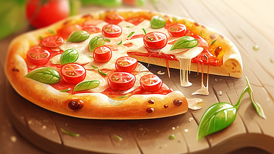 美味的西红柿芝士卡通披萨图片
