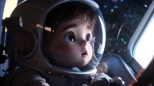 穿宇航服坐飞船的可爱卡通小孩图片