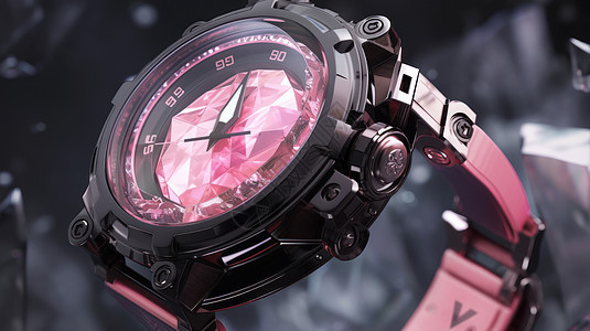 漂亮的粉色水晶卡通手表背景图片