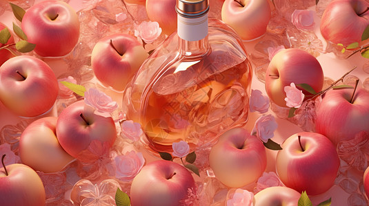 泡在水中的新鲜苹果与苹果酒图片