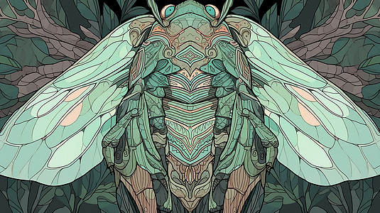 昆虫蝉标本插画图片