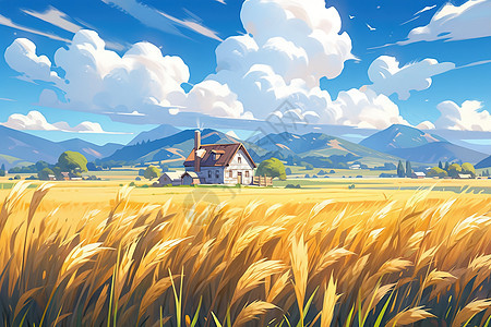 丰收金色小麦农场漫画图片