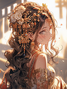 金色奢华服饰的美丽新娘背景图片