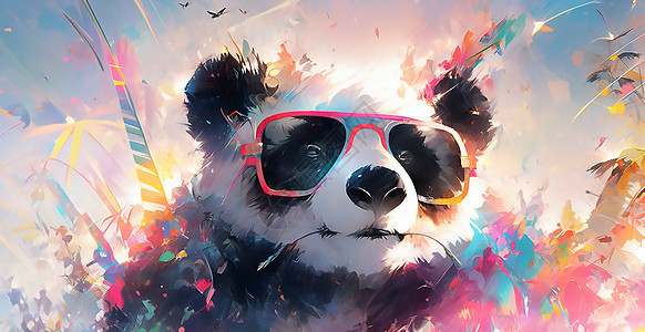 水彩戴眼镜的熊猫图片