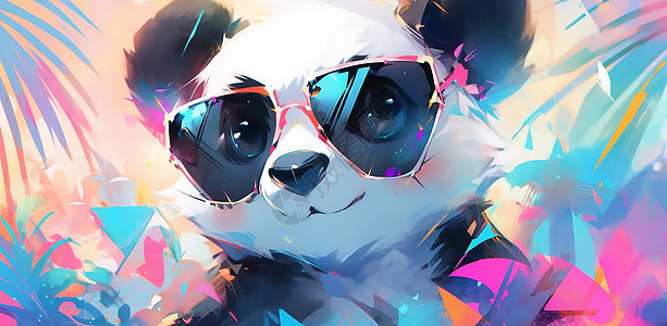 戴眼镜的熊猫插画图片