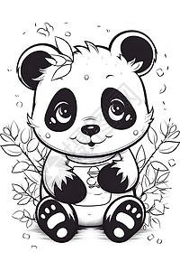 可爱熊猫黑白线稿插画图片