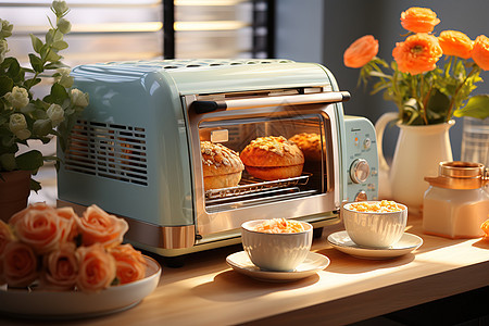 可爱迷你马卡龙蓝色烤面包机图片