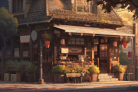 中式古镇里的浪漫街道商店图片
