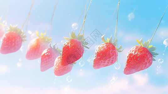 梦幻空中草莓创意插图图片