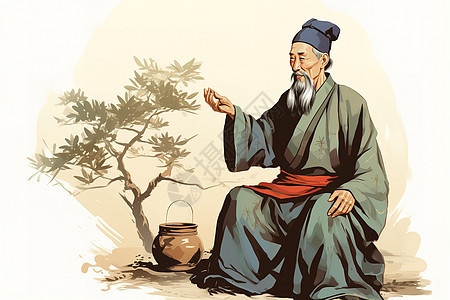中国古代大夫职业形象插画背景图片