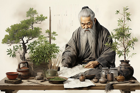 中国古代大夫在研究草药图片