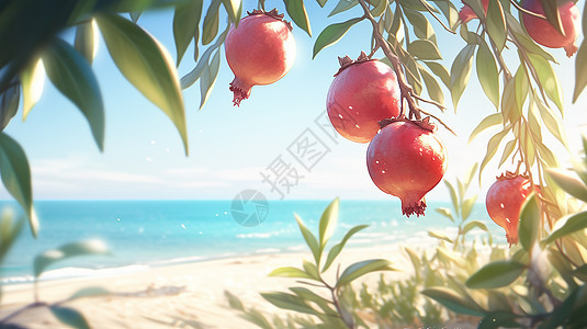 梦幻夏日沙滩石榴背景图片