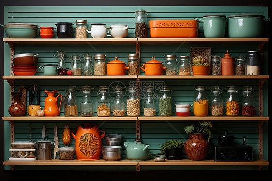 现代厨房整齐的调料用品图片