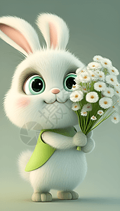可爱兔子送花图片