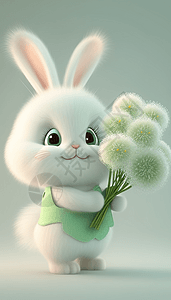 可爱小兔子手拿蒲公英图片
