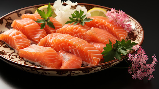 鱼肉料理盘子中新鲜的三文鱼日本料理插画