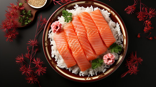 美味的日本料理三文鱼套餐图片