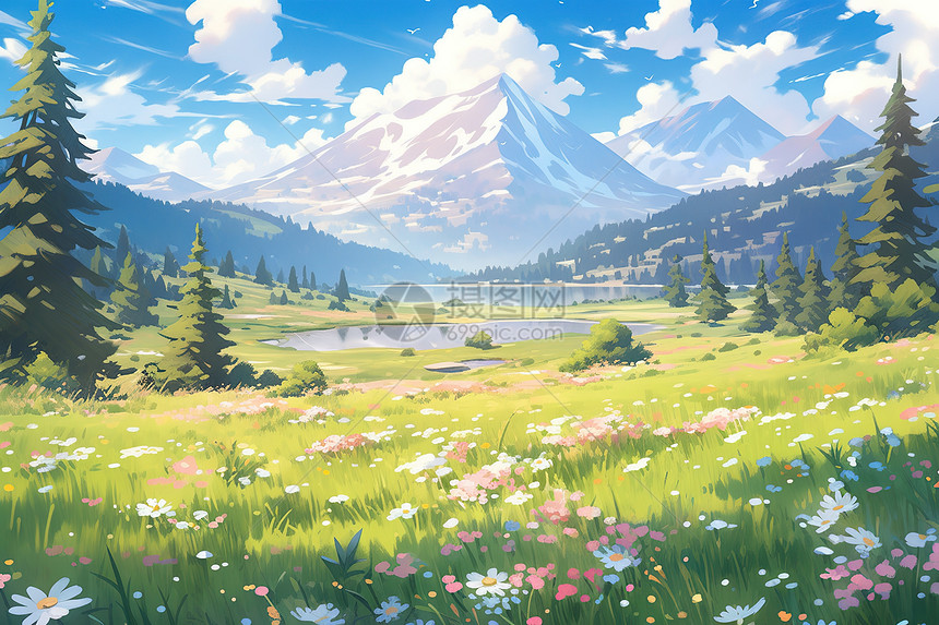 高原草地上小野花风景插画图片下载-正版图片402501265-摄图网