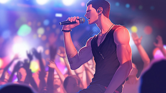 在演唱会现场唱歌的卡通肌肉男歌手图片
