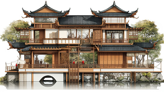 中式建筑楼阁背景图片
