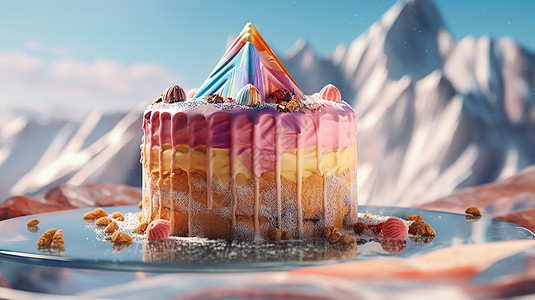 精致的雪山彩色冰淇淋蛋糕图片