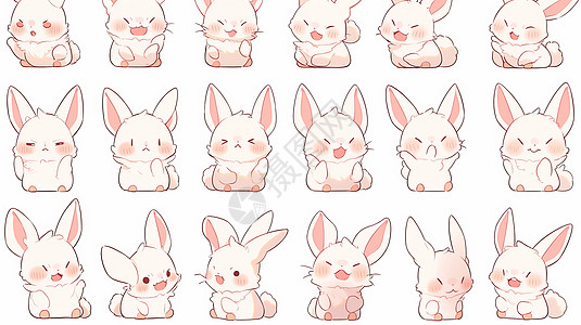 emoji表情萌萌的卡通小白兔各种表情插画