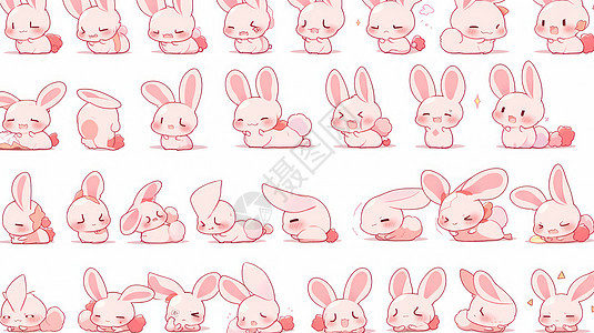 可爱的粉色卡通兔子各种表情图片