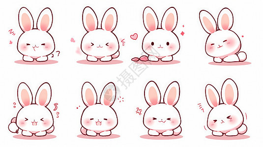 超级可爱的卡通小白兔各种萌表情图片