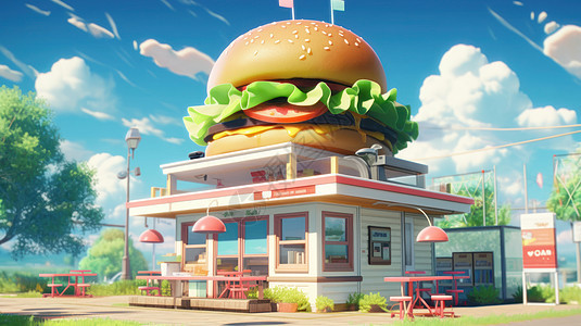 可爱的创意汉堡卡通快餐店图片