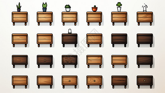 多种简单木质床头柜卡通图标图片