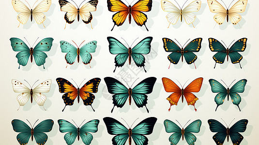 各种彩色漂亮美丽翅膀的卡通蝴蝶图片