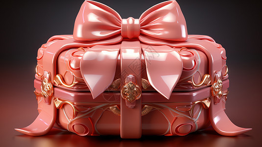 精致的立体粉色蝴蝶结礼物盒图片