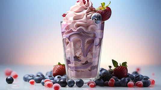 玻璃杯中装满蓝莓草莓水果沙冰背景图片