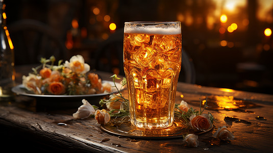 玻璃杯中装满清爽诱人的啤酒图片