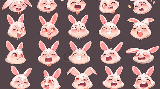 卡通小白兔头部各种可爱的表情图片