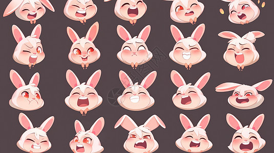 卡通小白兔头部各种可爱的表情图片