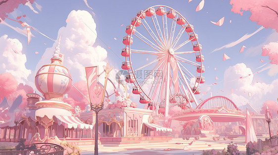 白白的云朵梦幻粉色卡通儿童游乐场图片