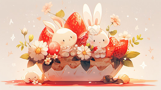 可爱的小白兔奶油蛋糕图片